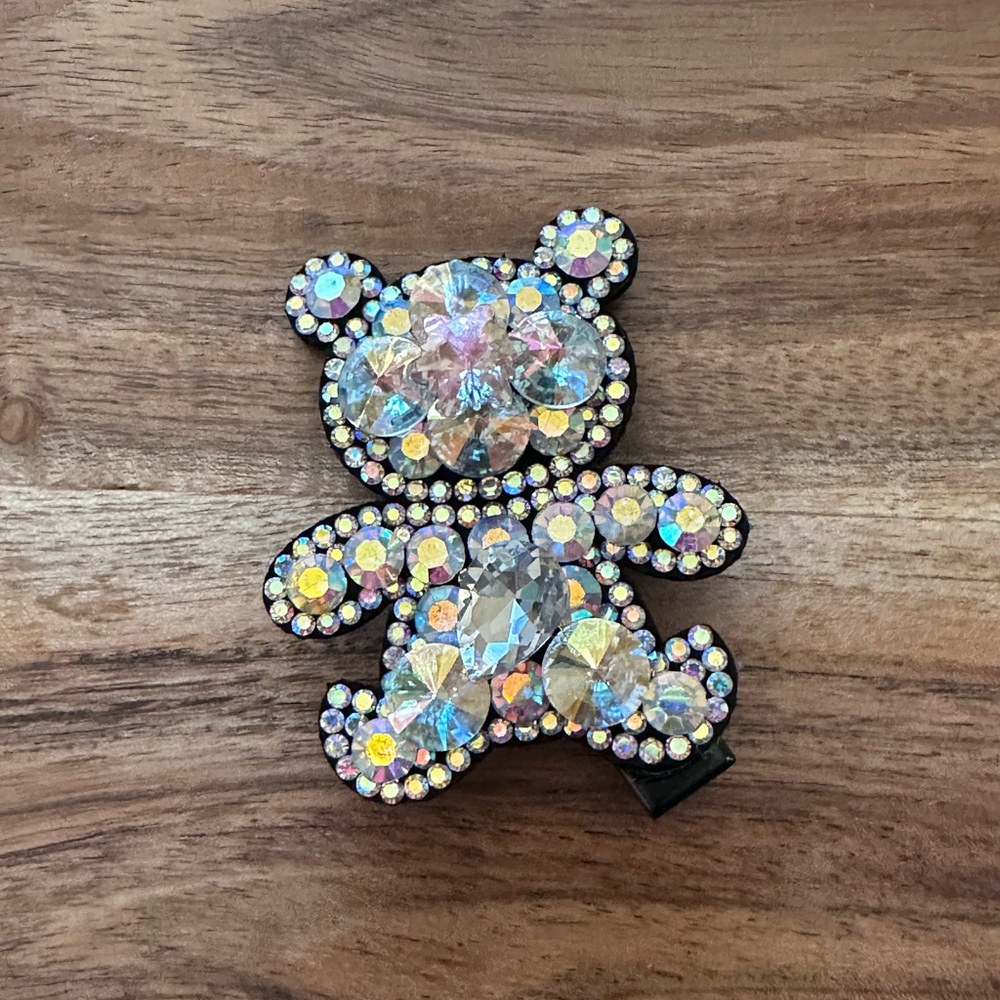 Crystal Teddy Hair Clip - Clear Aurora Borealis